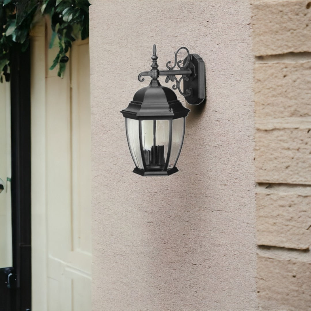 3 Light Matte Black Wide Hanging Lantern Wall Light