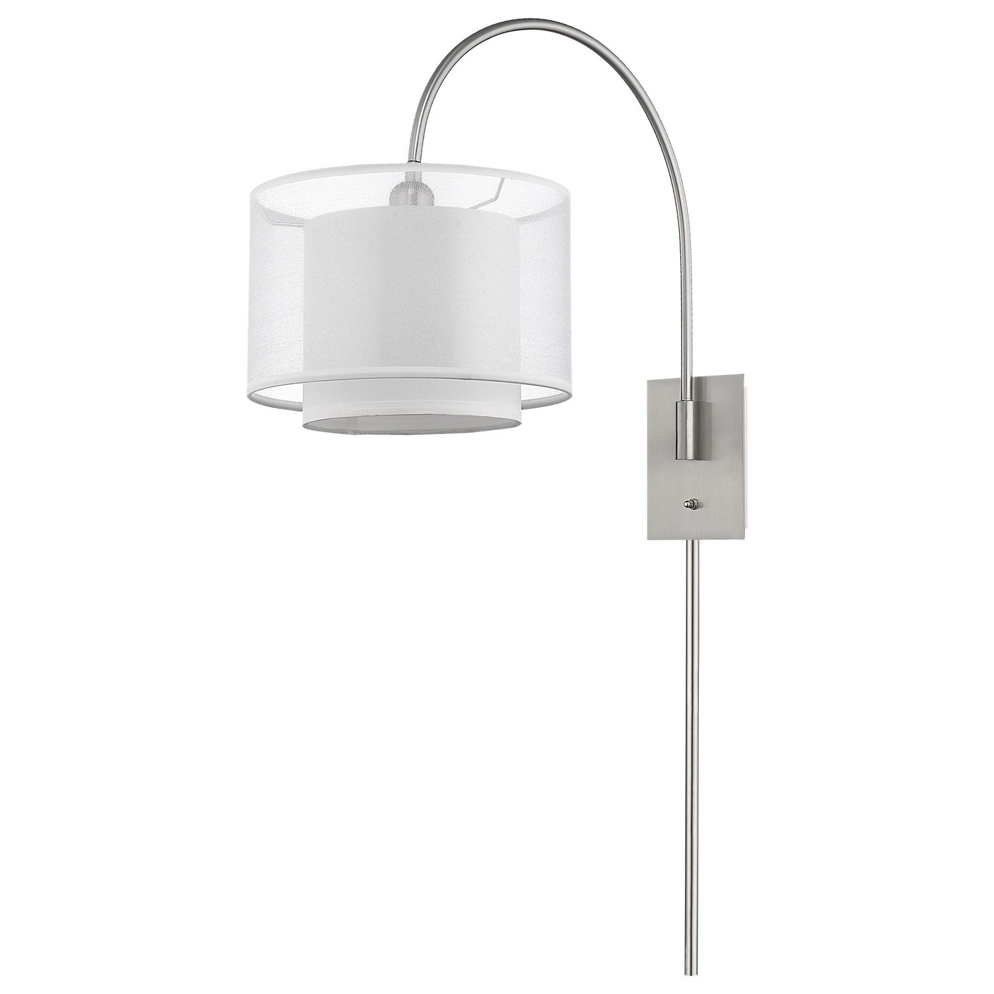 Brella 1-Light Brushed Nickel Swivel Wall Lamp w/ Sheer Snow Shantung Two Tier Shade