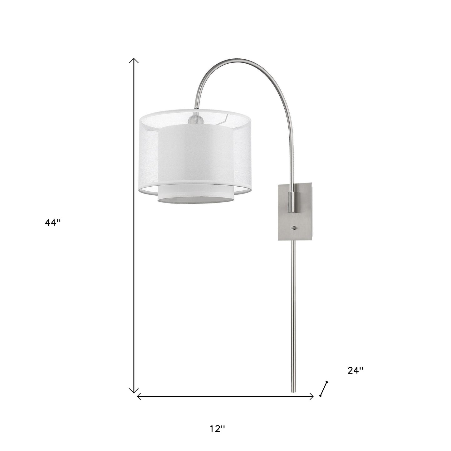 Brella 1-Light Brushed Nickel Swivel Wall Lamp w/ Sheer Snow Shantung Two Tier Shade