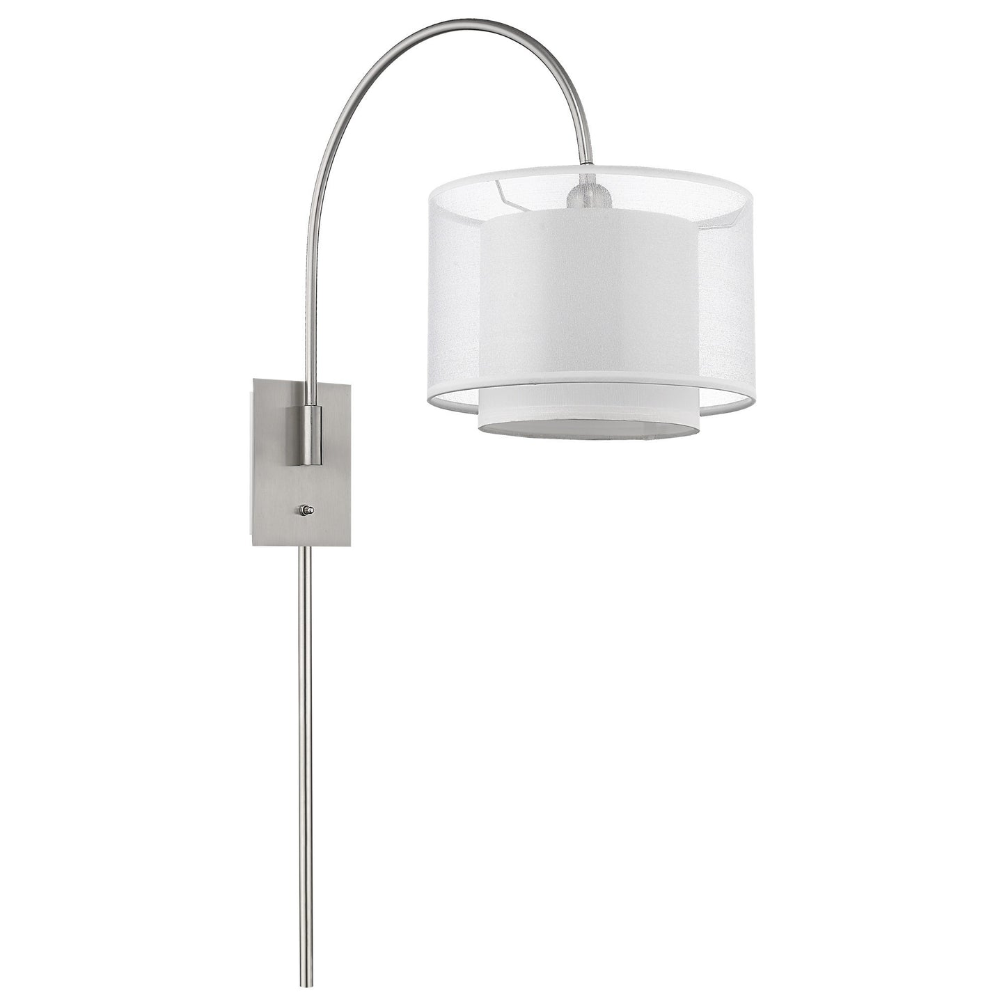 Brella 1-Light Brushed Nickel Swivel Wall Lamp w/ Sheer Snow Shantung Two Tier Shade