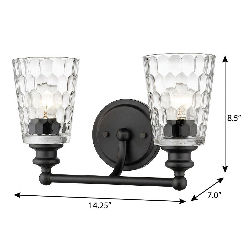Black & PebbGlass Two Light Wall Light