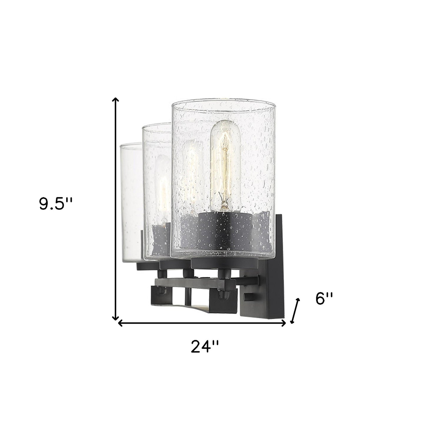 Black & Textured Glass Three Light Wall Sconce