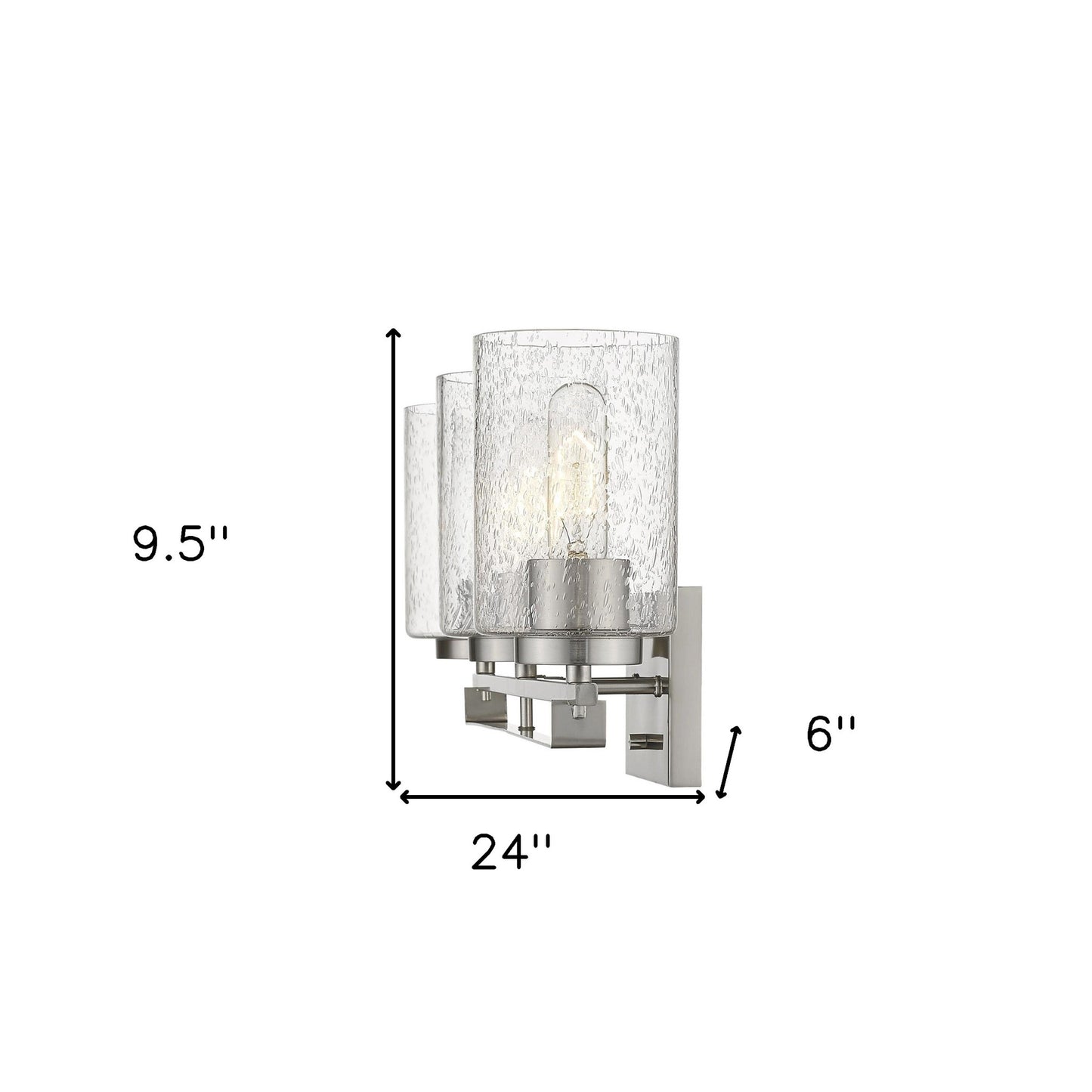 Silver & Textured Glass Three Light Wall Sconce