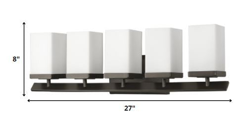 Burgundy 5-Light Oil-Rubbed Bronze Vanity Light w/ Etched Glass Shades