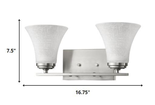 Two Light Silver Wall Light w/ Tapered Glass Shade