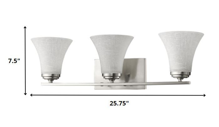 Three Light Silver Wall Light w/ Tapered Glass Shade