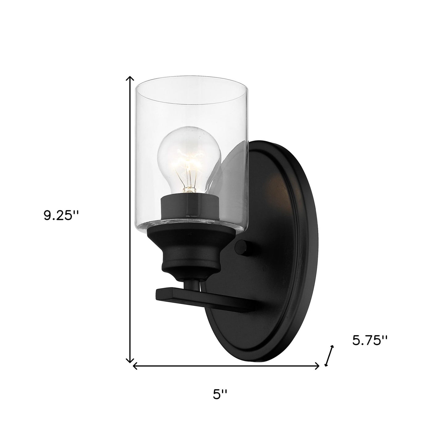 One Light Matte Black Wall Light w/ Clear Glass Shade