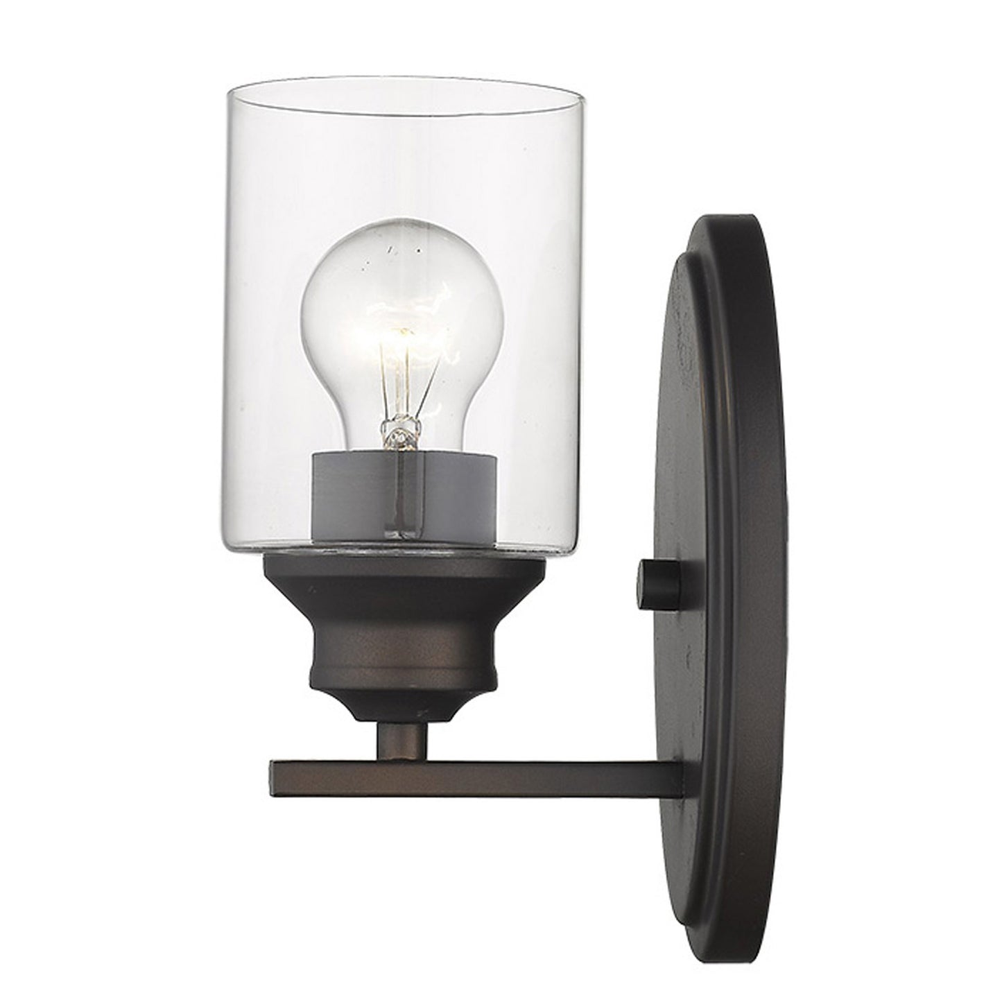 One Light Bronze Wall Light w/ Clear Glass Shade