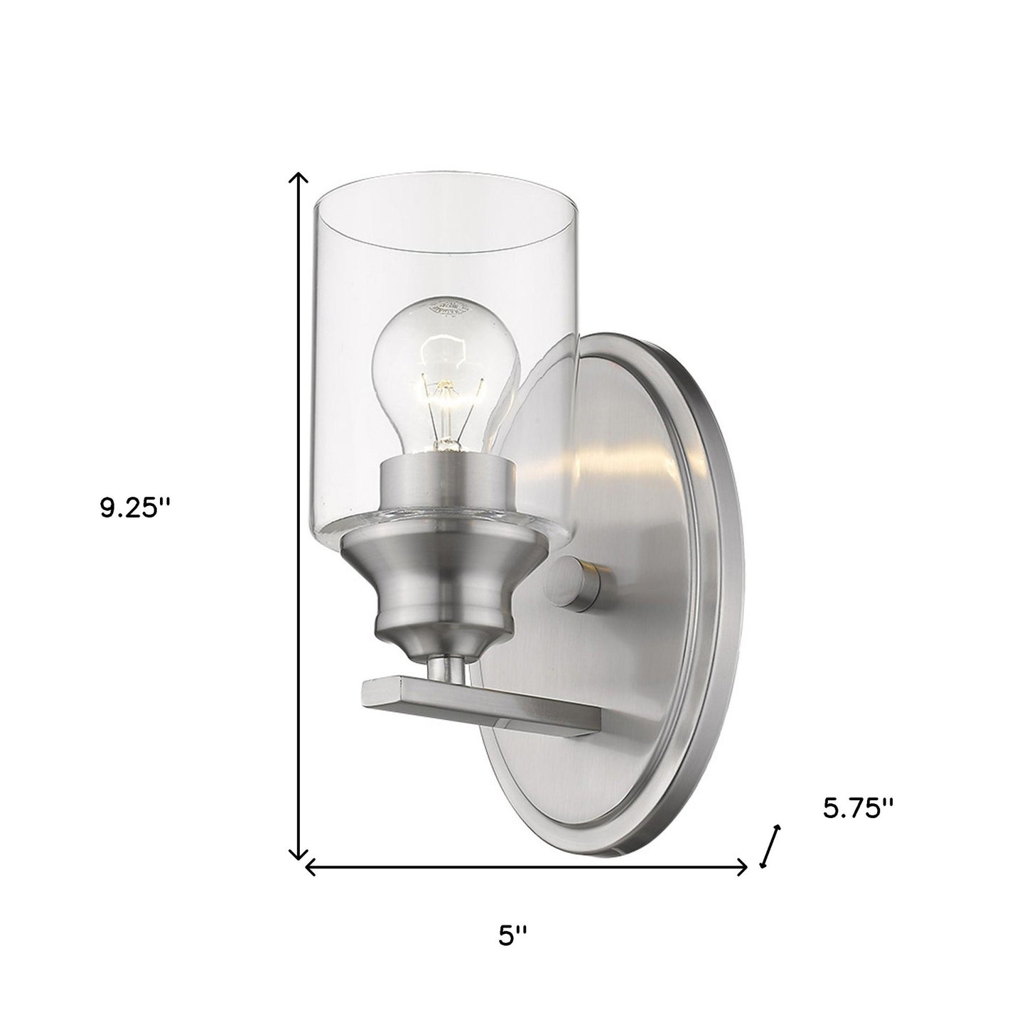 One Light Silver Wall Light w/ Clear Glass Shade
