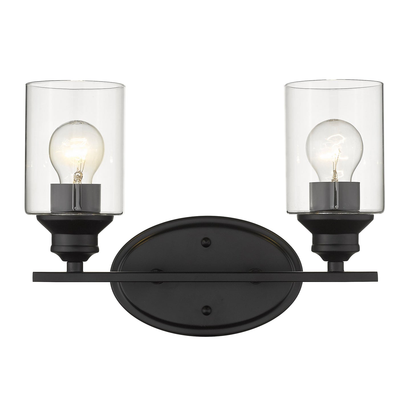 Two Light Matte Black Wall Light w/ Clear Glass Shade