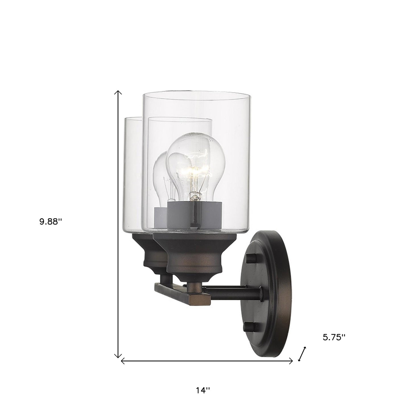 Two Light Bronze Wall Light w/ Clear Glass Shade