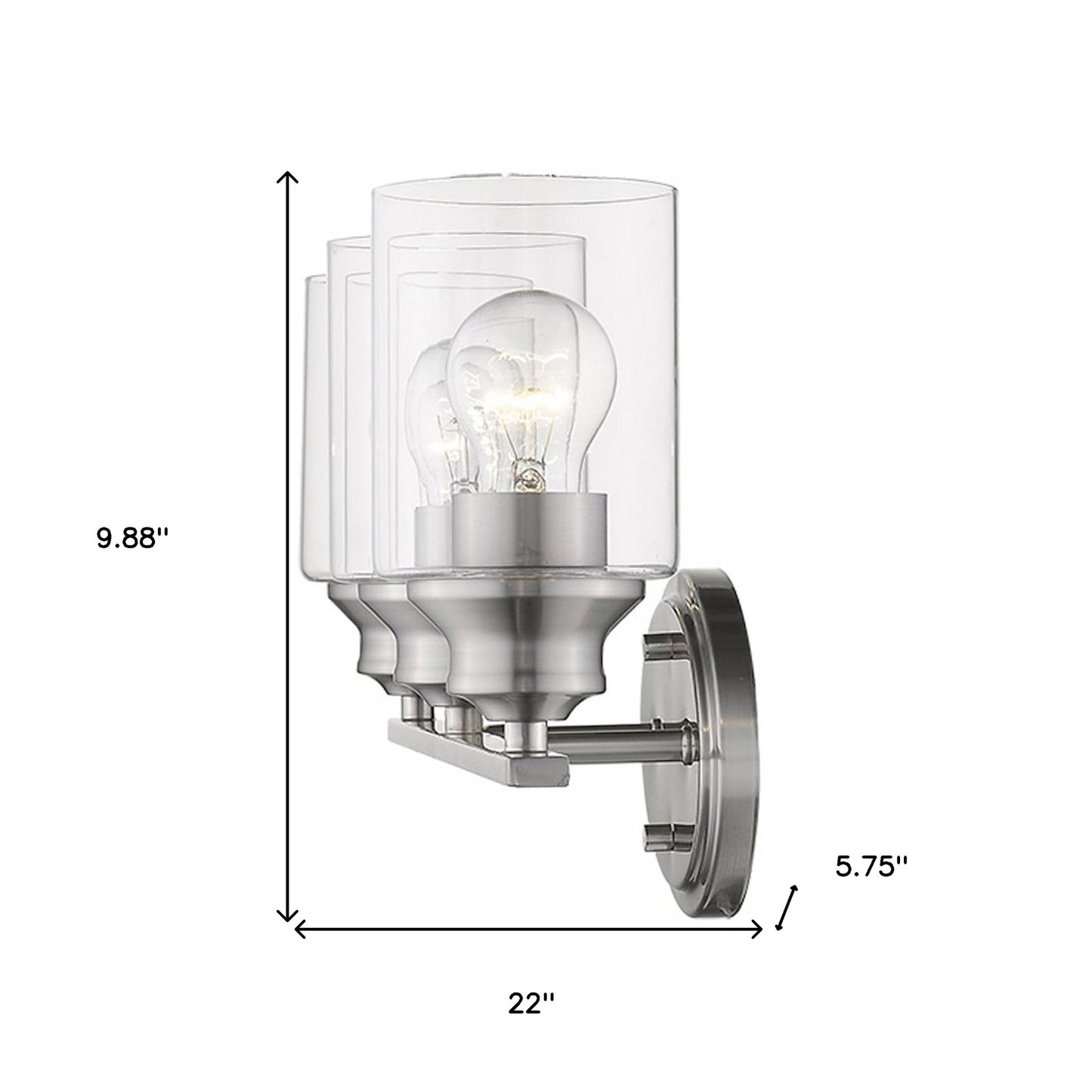 Three Light Silver Wall Light w/ Clear Glass Shade