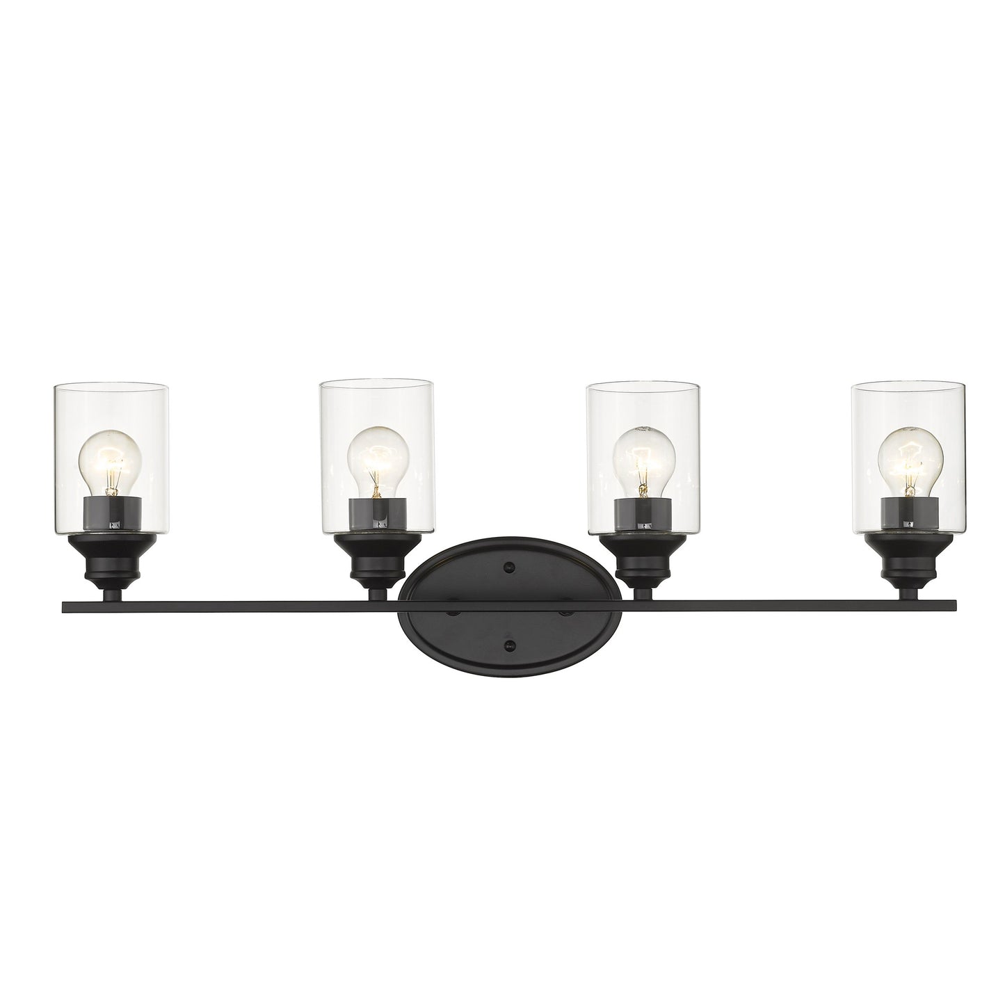Four Light Matte Black Wall Light w/ Clear Glass Shade