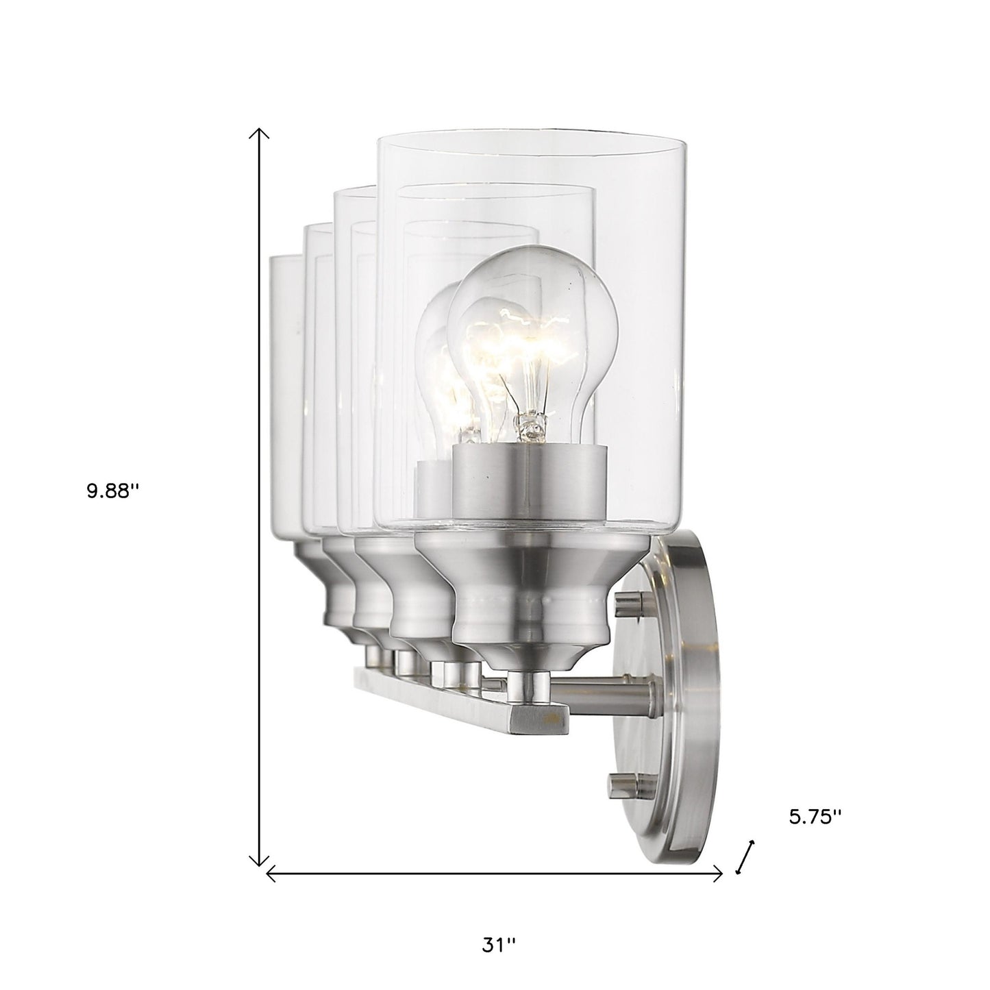 Four Light Silver Wall Light w/ Clear Glass Shade