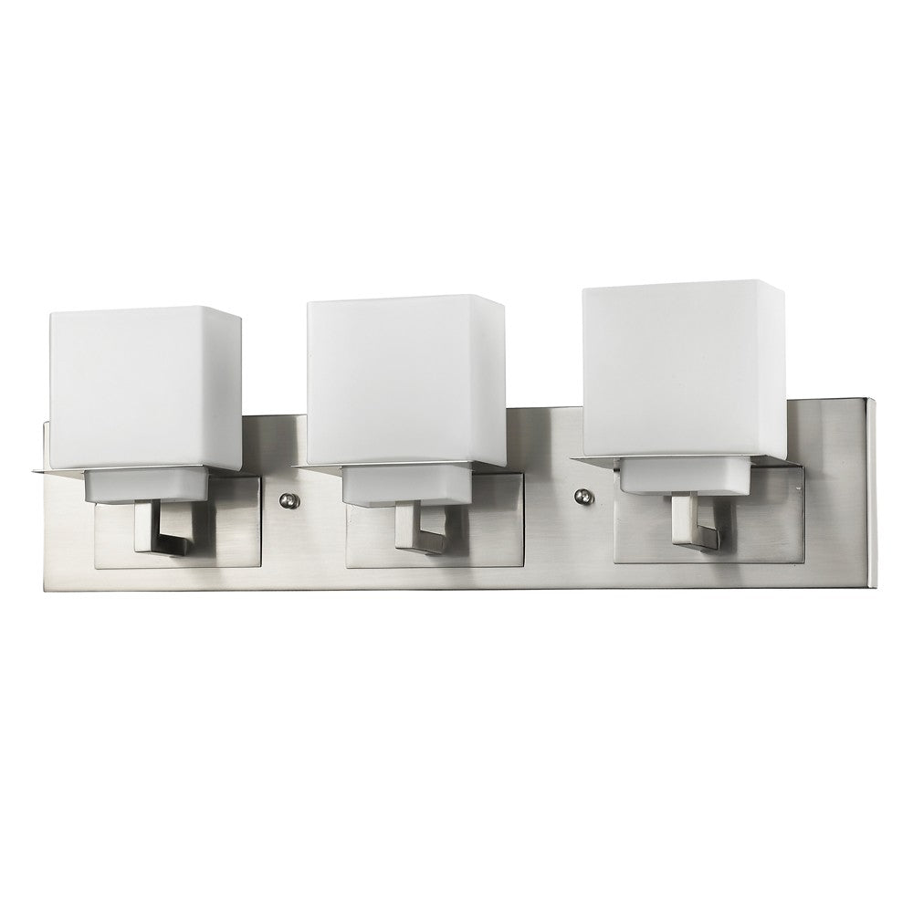 Rampart 3-Light Satin Nickel Vanity Light w/ Etched Glass Shades