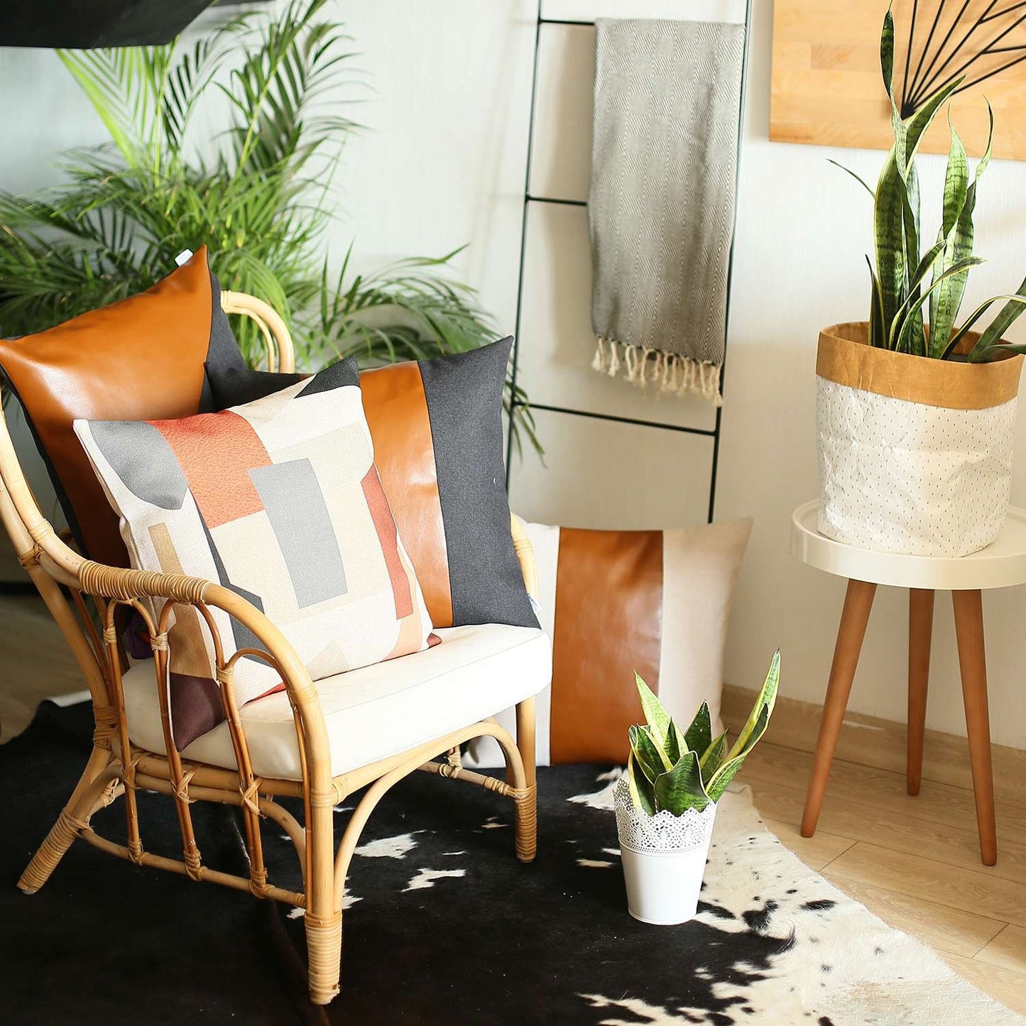 Black & Brown Strap Faux Leather Pillow