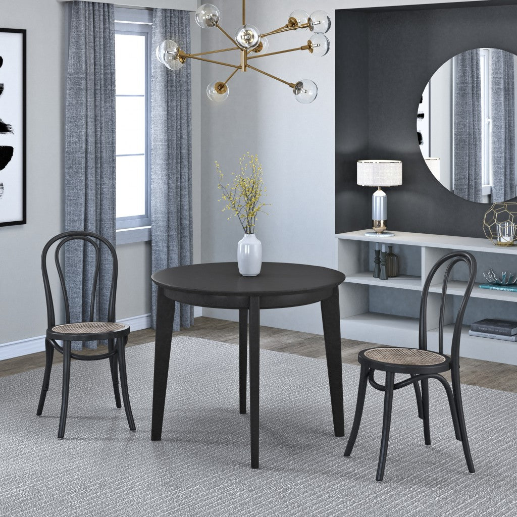 Black & Natural Solid Wood & Rattan Dining Chair - Set of 2