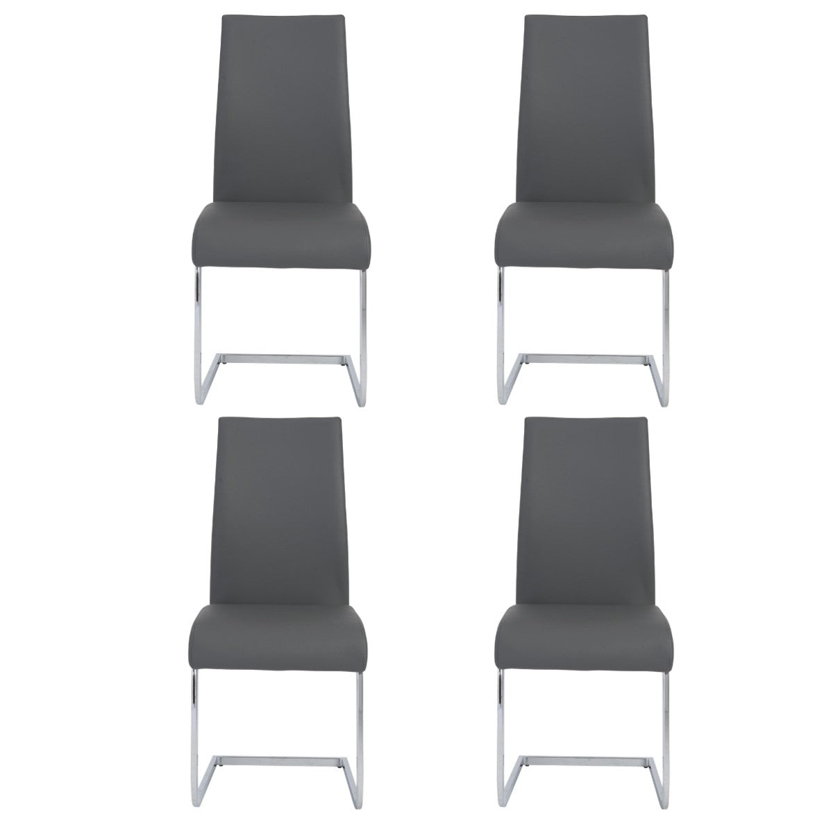 Gray Faux Faux Leather Long Back Cantilever Chairs - Set of 4