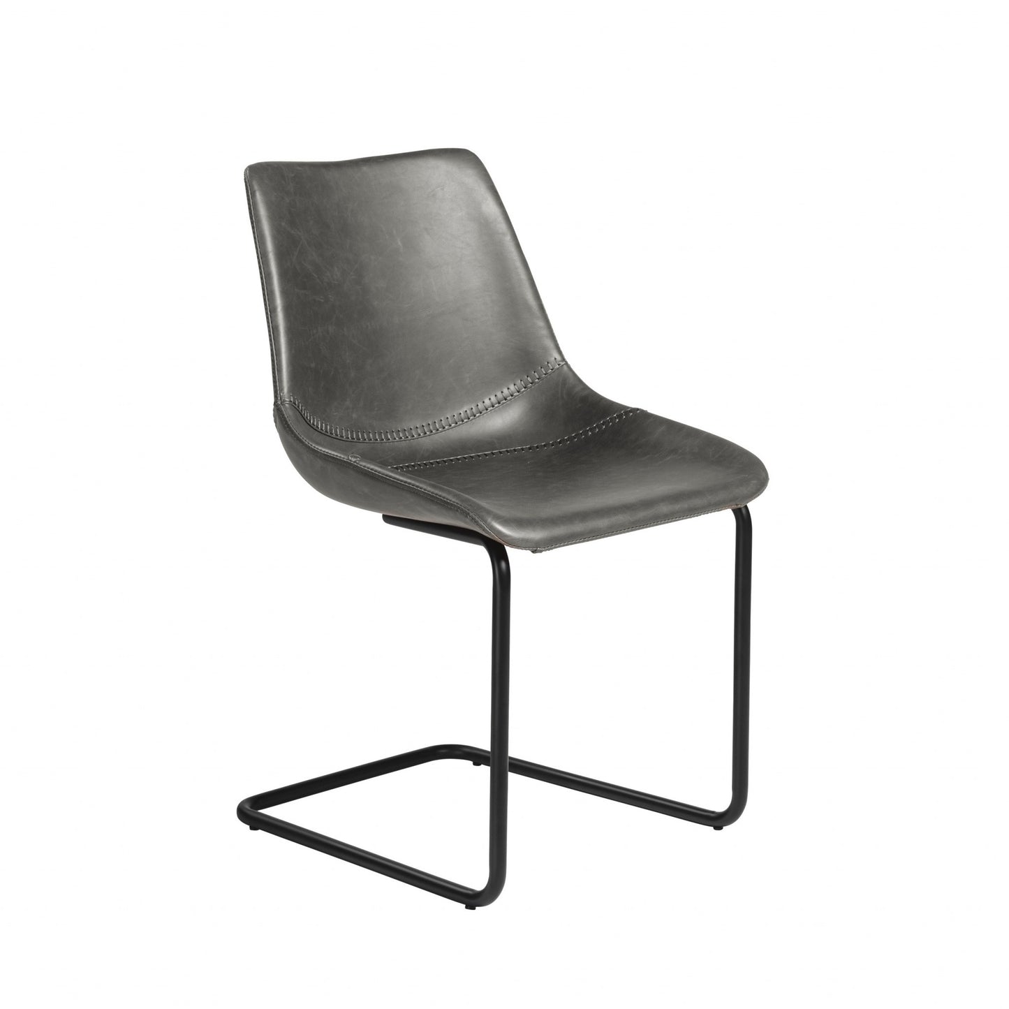 Gray Faux Faux Leather Black Cantilever Chairs - Set of 2