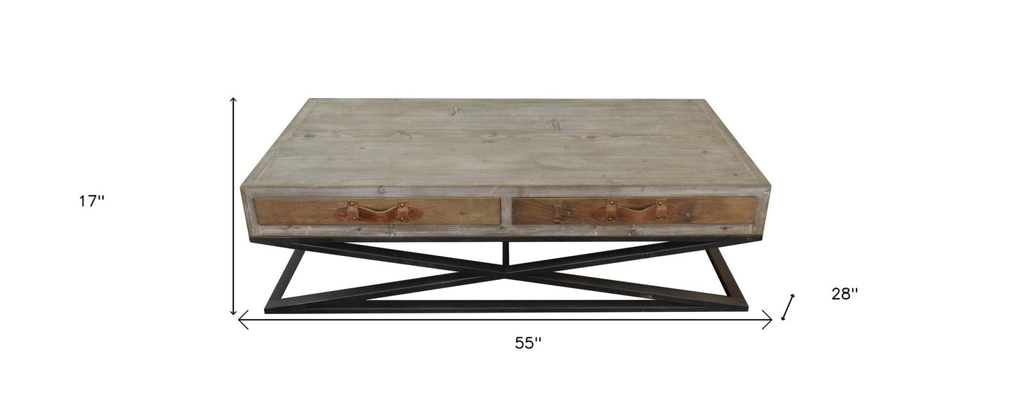 Rustic Handcrafted Natural Wood & Iron Coffee Table