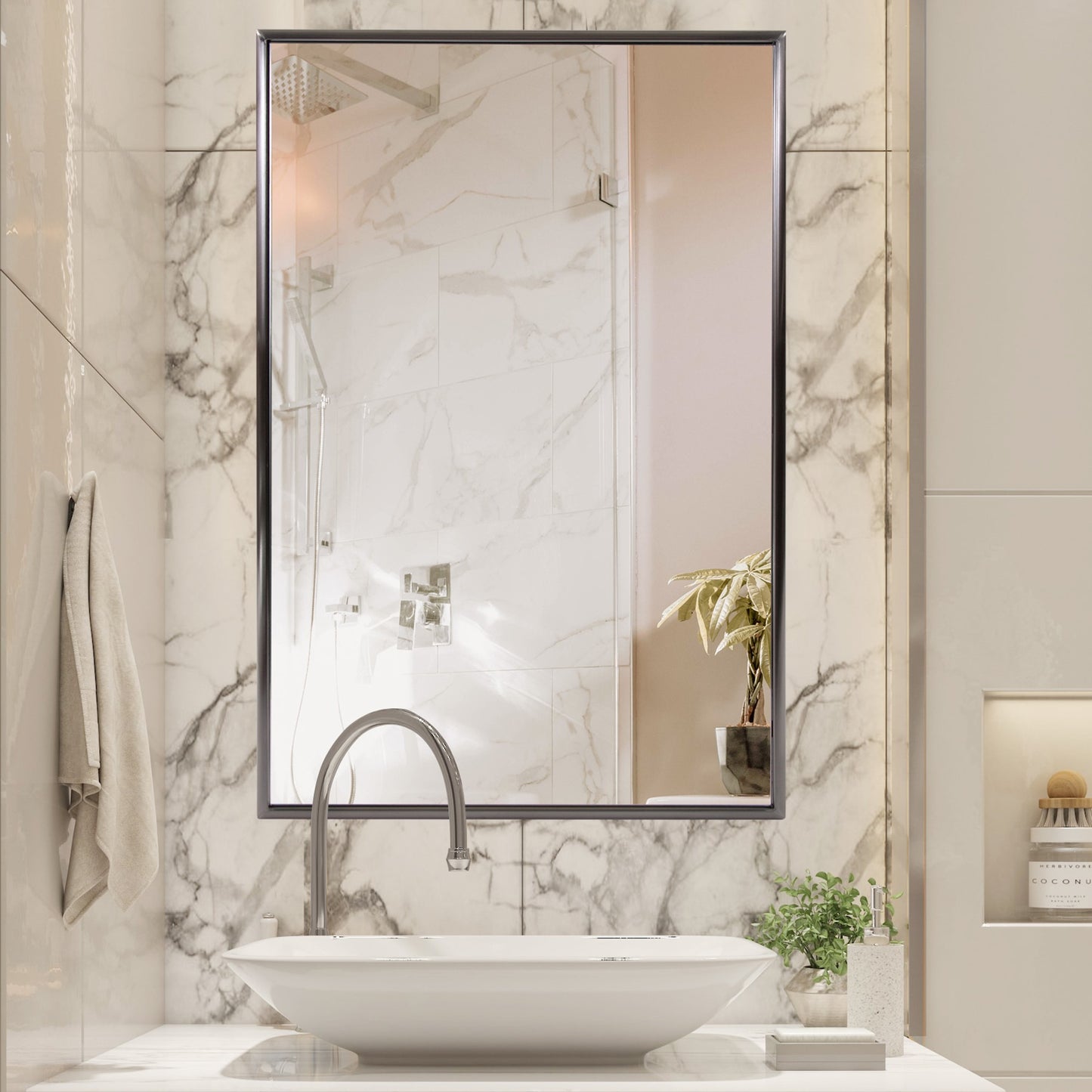 Gray Metal Framed Accent Mirror