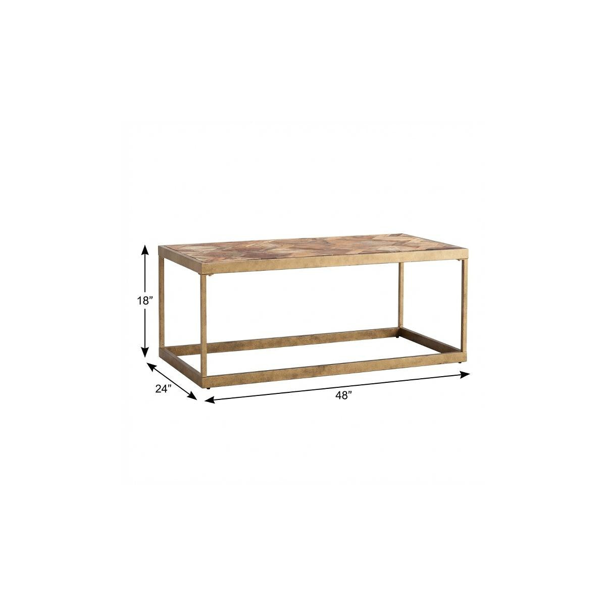 Natural & Natural Brown Solid Wood & Metal Rectangular Coffee Table image 6