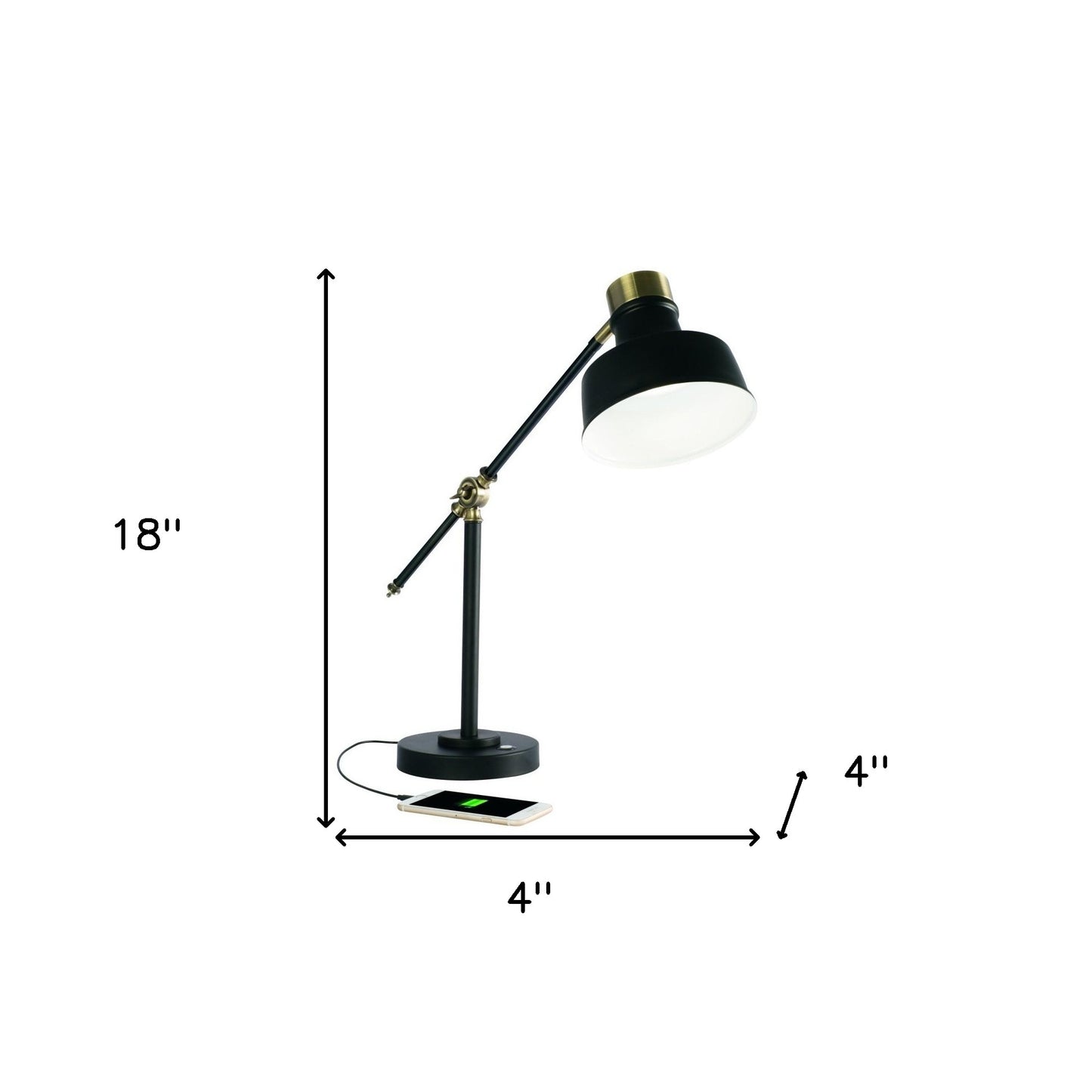 Matte Black & Antiqued Brass Adjustable Desk Lamp