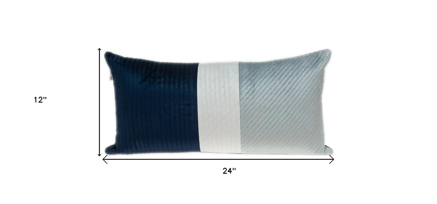 Navy Blue Striped Velvet Pillow