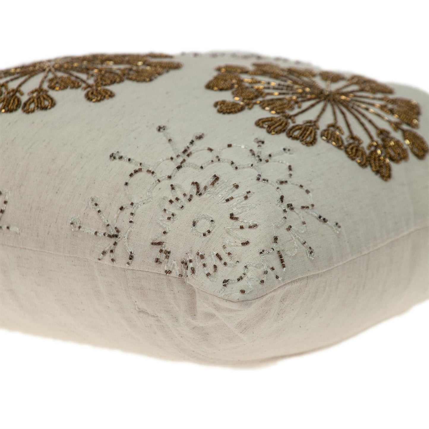Natural & Golden Metallic Beaded Pillow