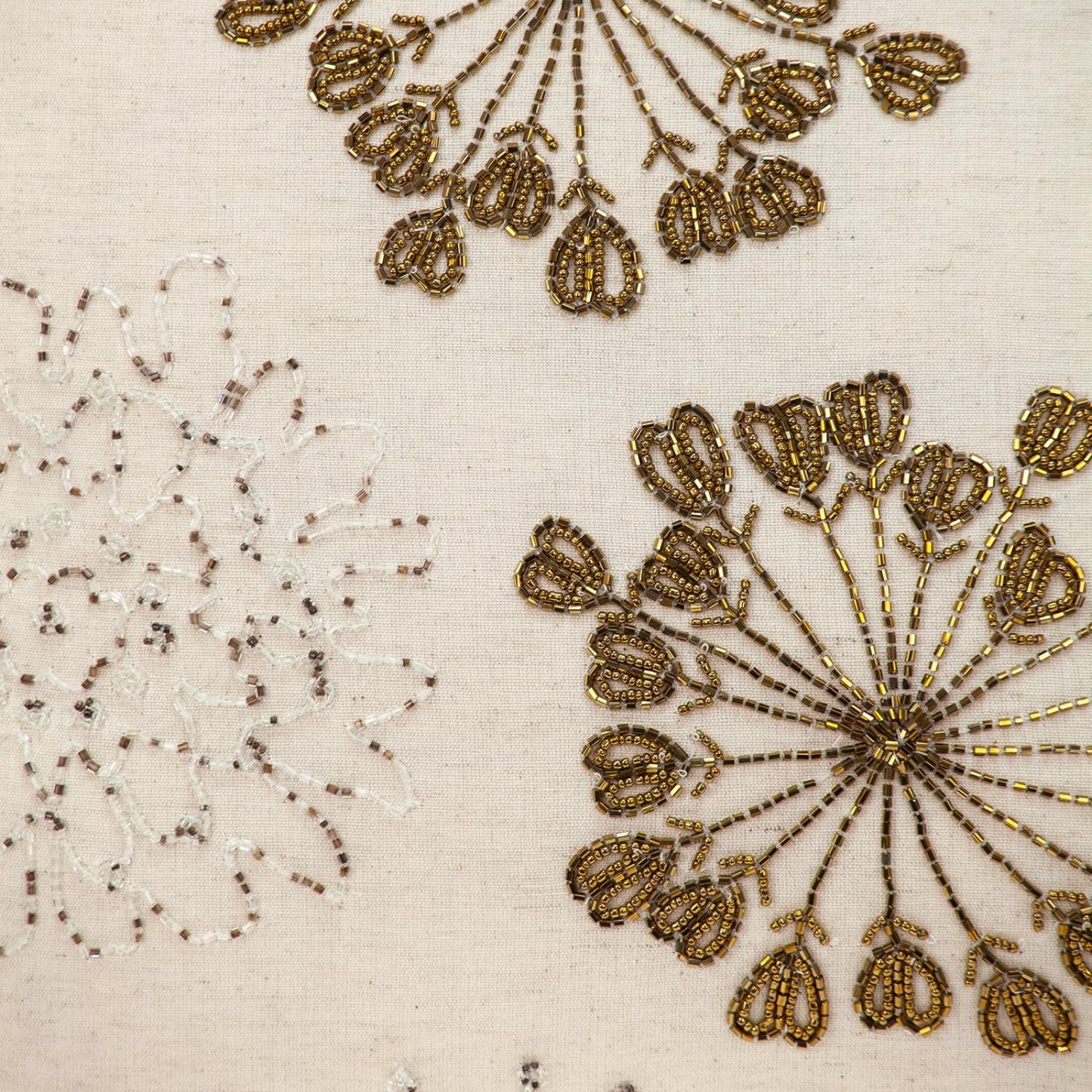 Natural & Golden Metallic Beaded Pillow