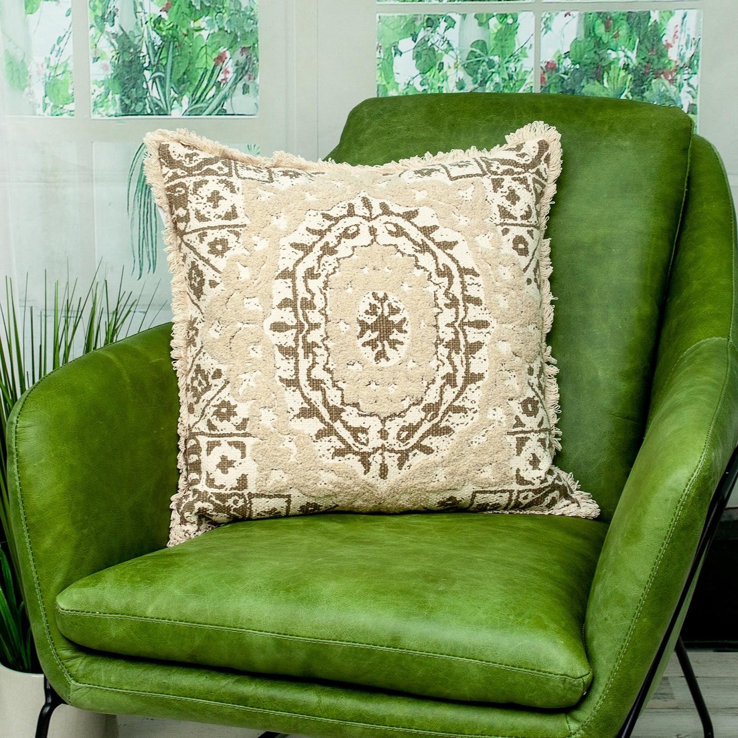 Boho Garland Beige & Brown Accent Pillow