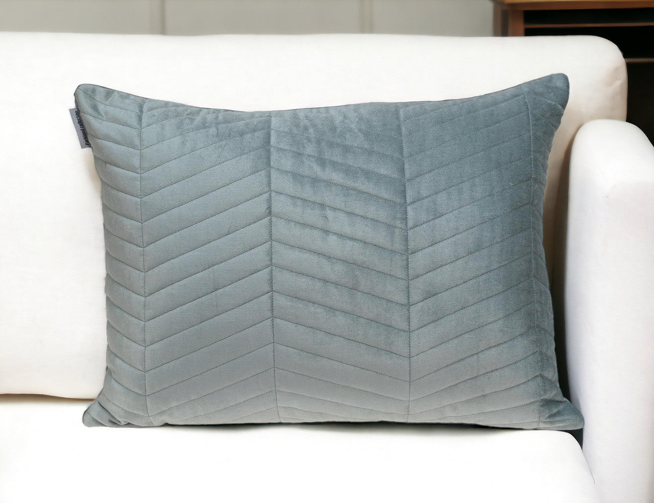 Gray Quilted Velvet Zig Zag Lumbar Pillow