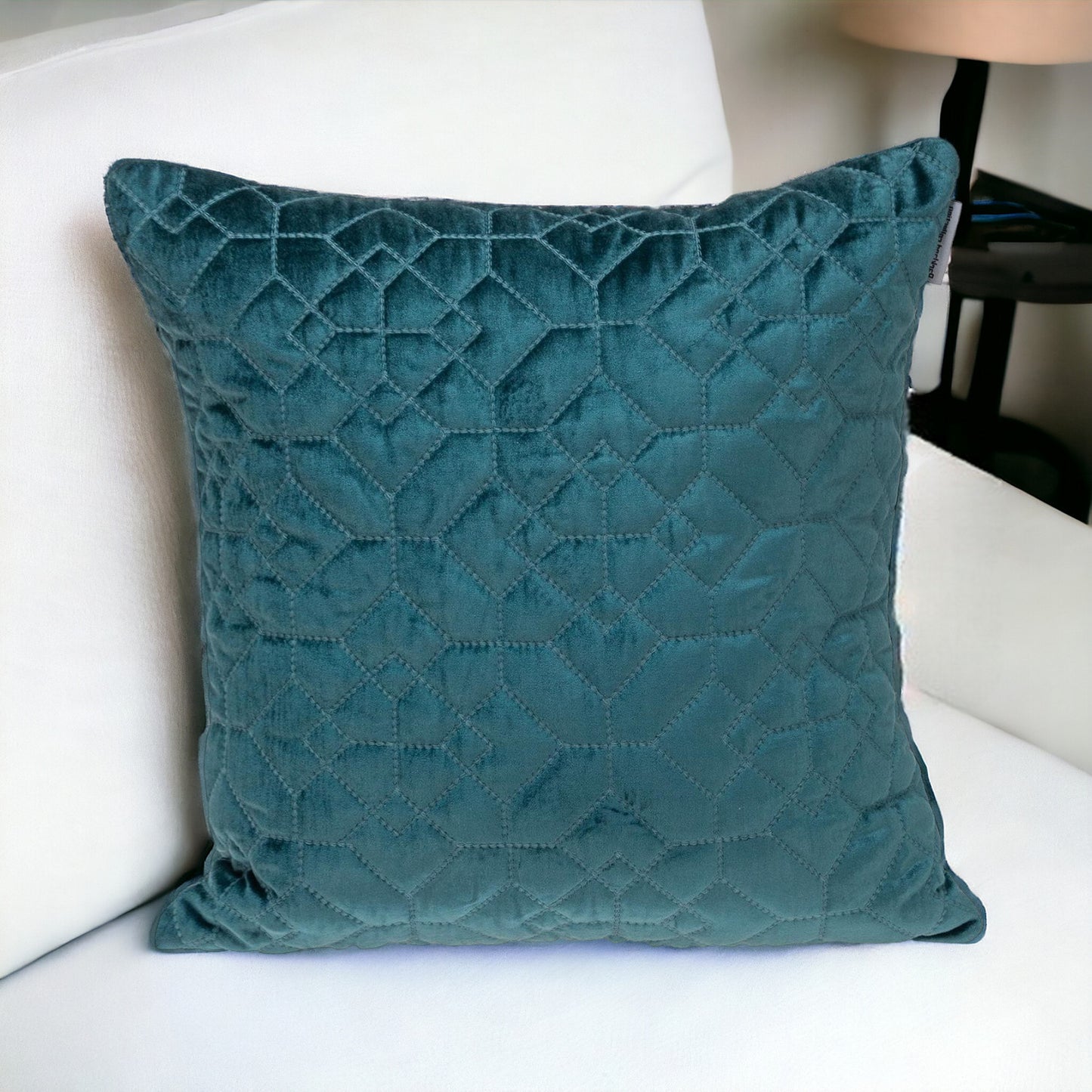 Teal Quilted Velvet Geo Pillow