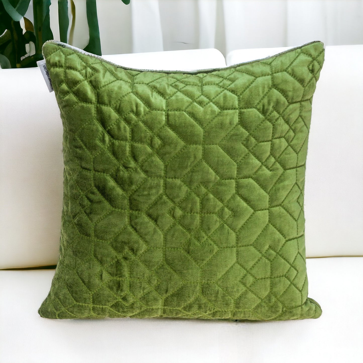 Olive Quilted Velvet Geo Pillow