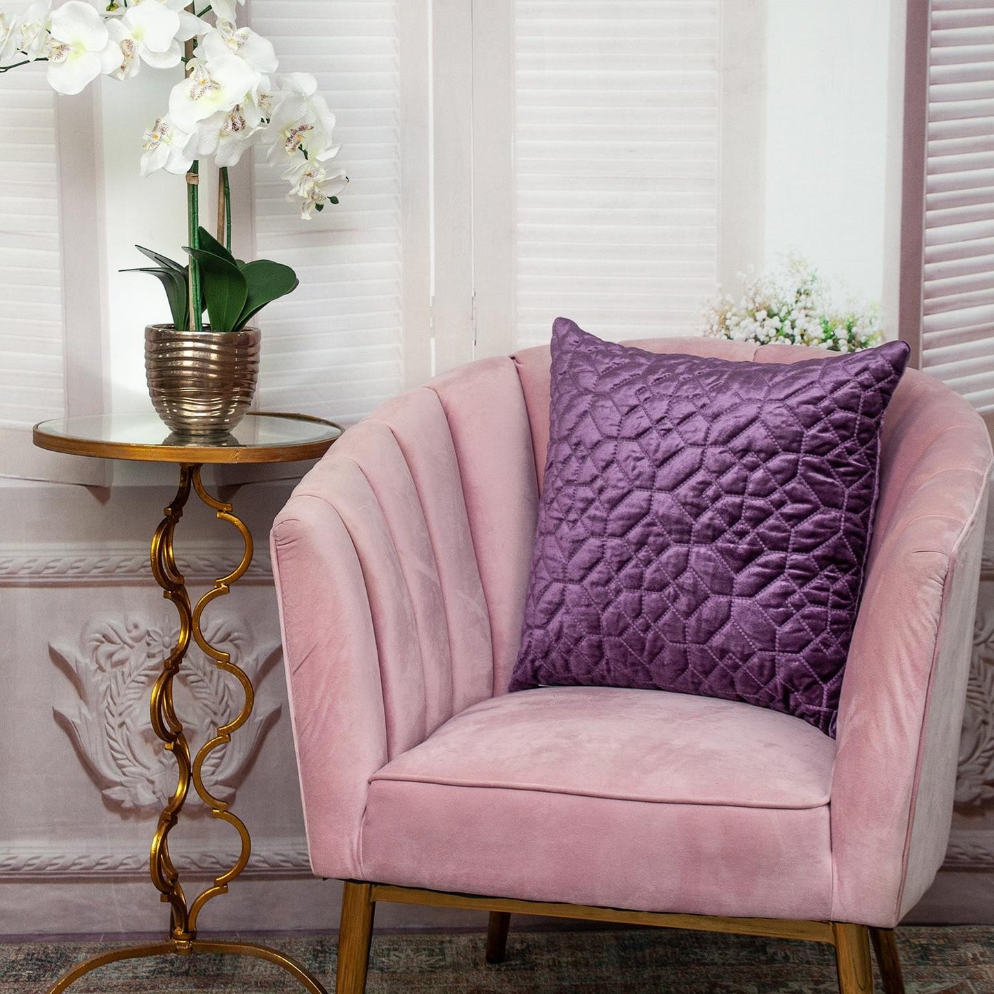 Purple Quilted Velvet Geo Pillow