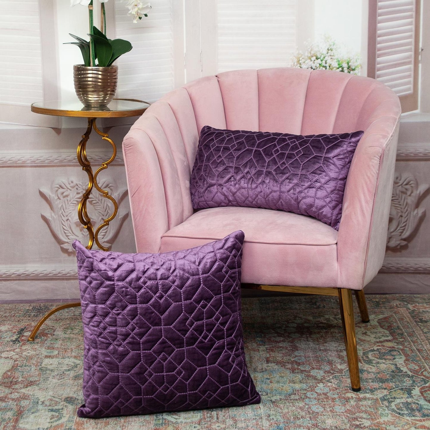 Purple Quilted Velvet Geo Pillow