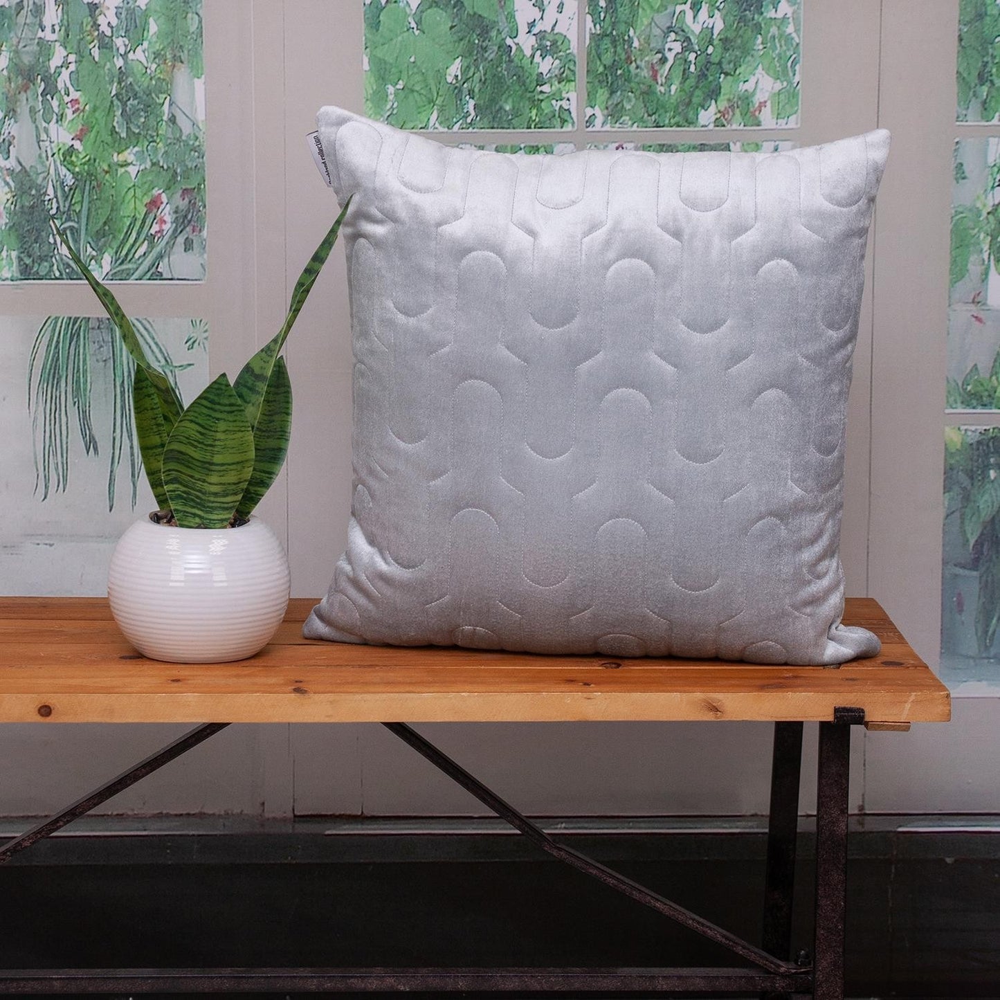 Geometric Lush Quilted Metallic Gray Pillow