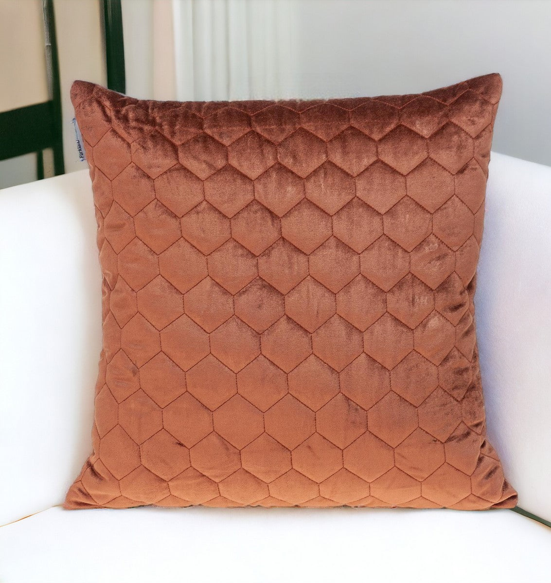Burnt Orange Tufted Velvet Quilted Pillow
