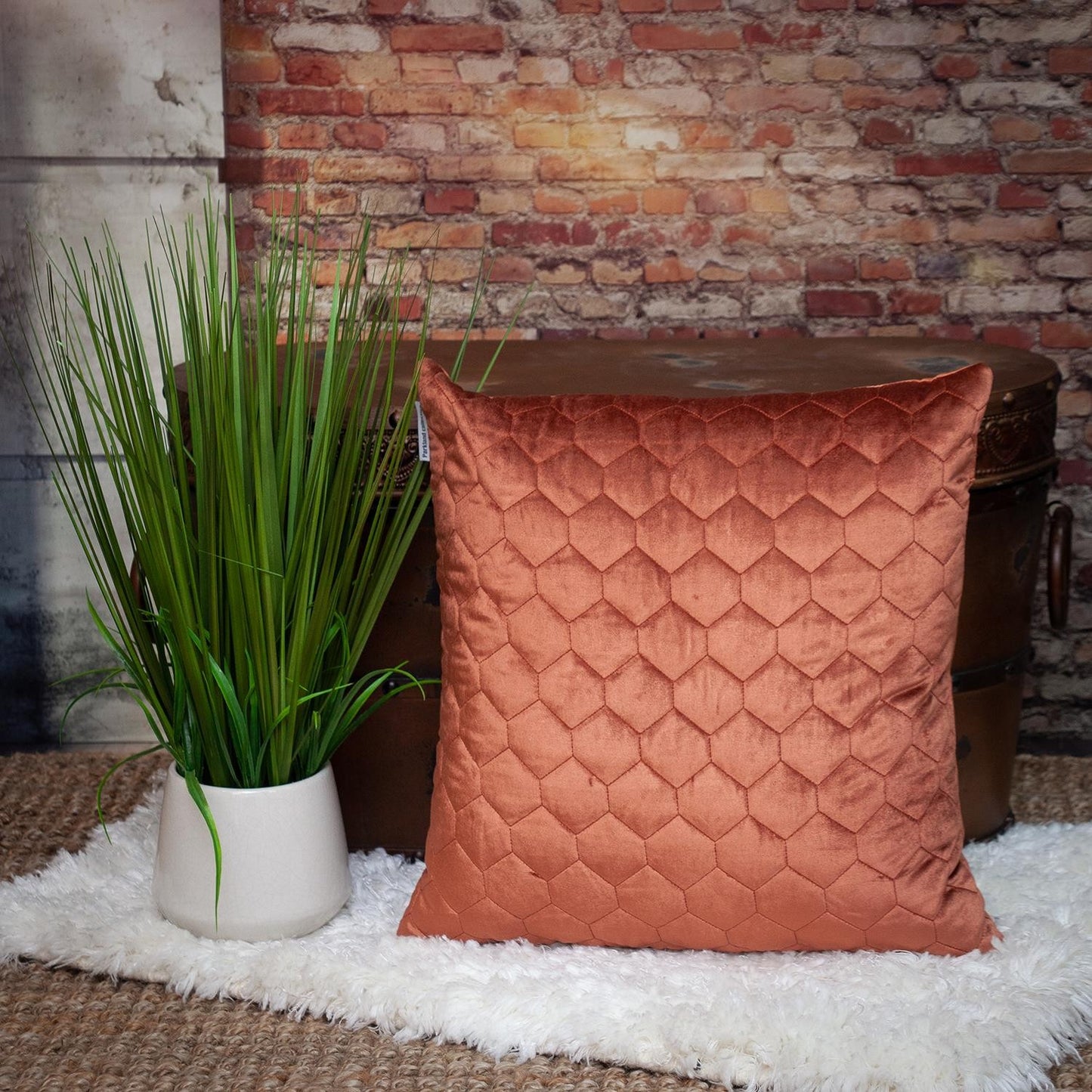 Burnt Orange Tufted Velvet Quilted Pillow