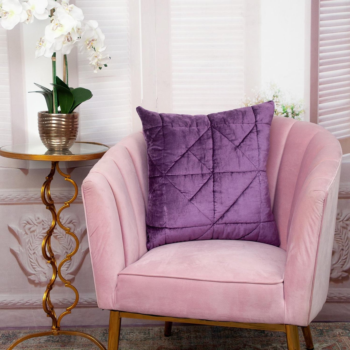 Purple Chunky Geo Stitched Velvet Pillow