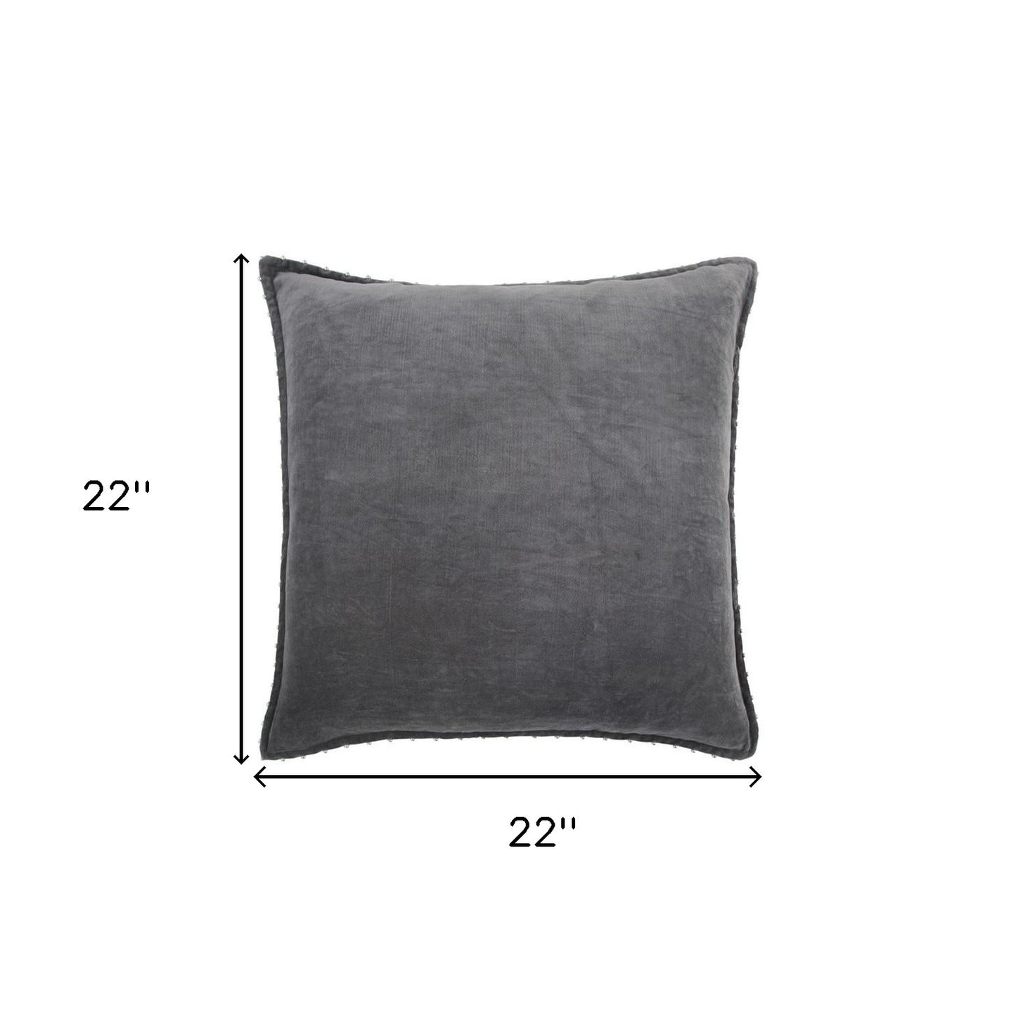Dark Gray Solid Pearl Beaded Edge Pillow