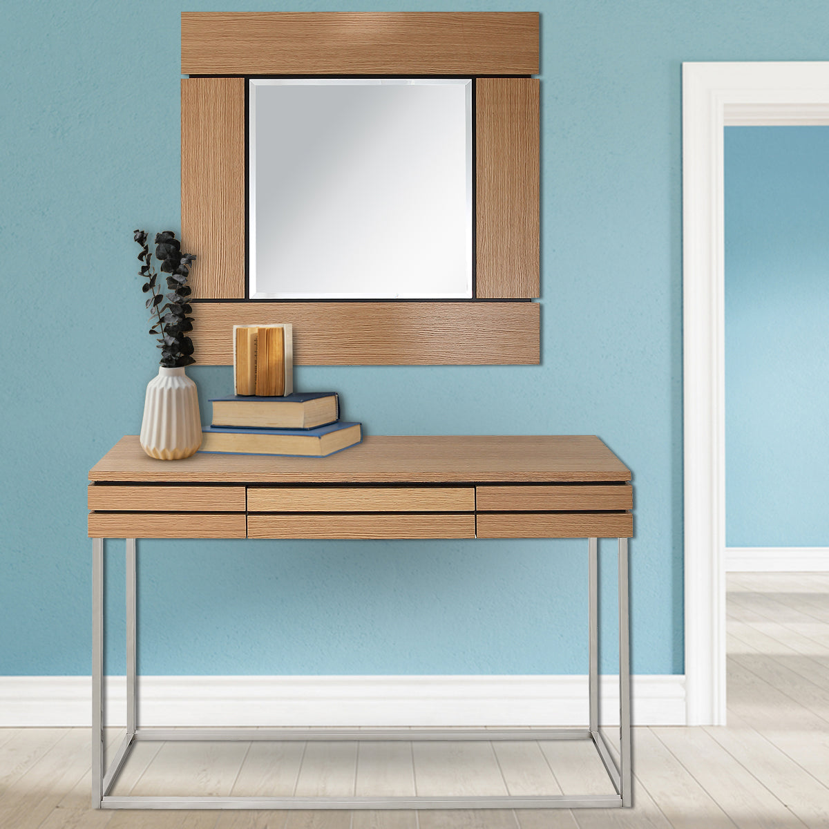 Wood Frame Console Table + Mirror