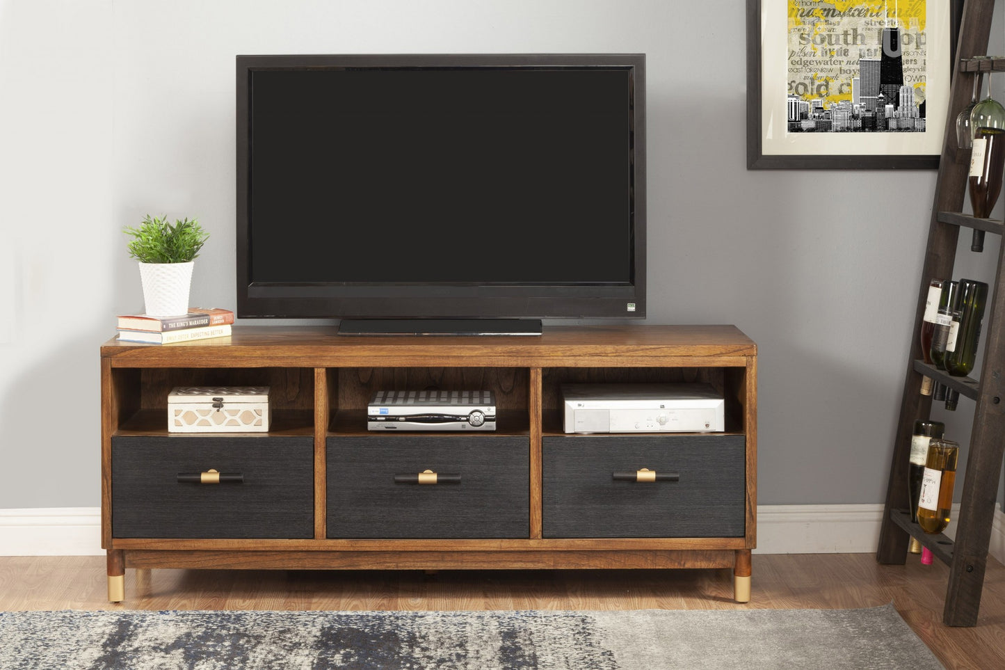 Brown & Black Solid Wood Media Console