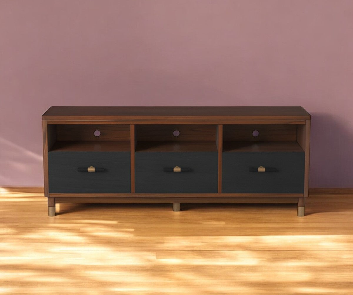 Brown & Black Solid Wood Media Console