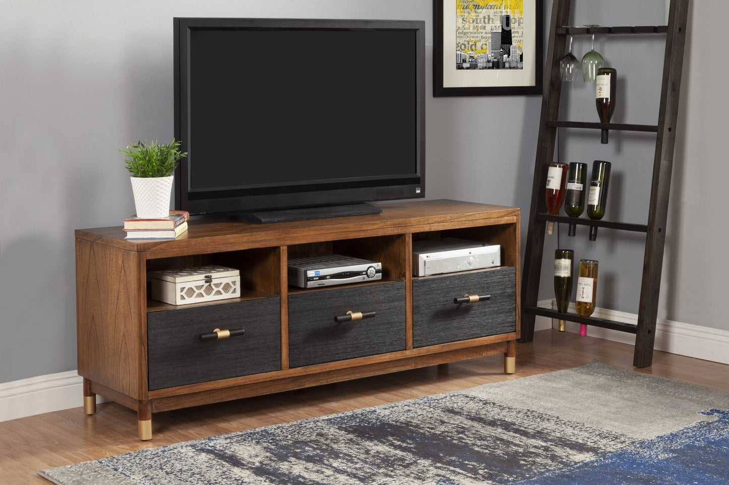 Brown & Black Solid Wood Media Console