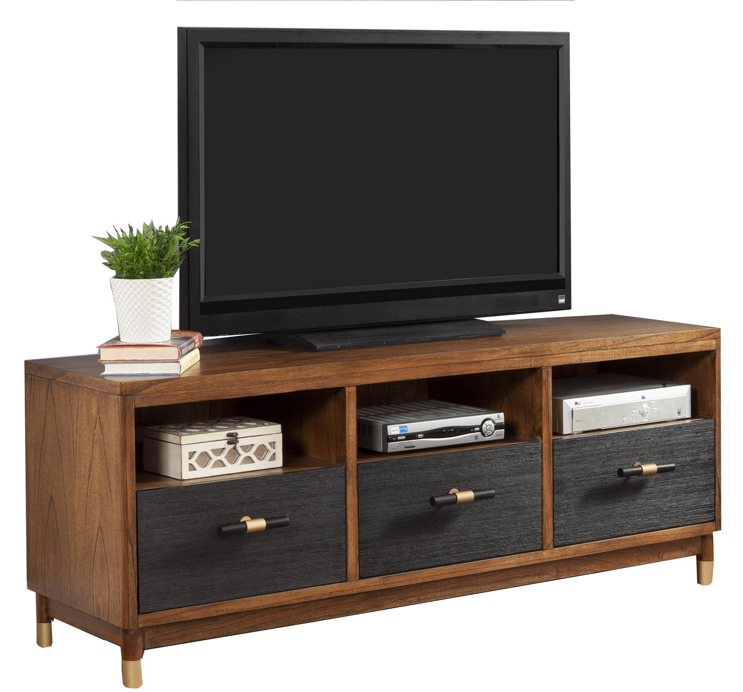 Brown & Black Solid Wood Media Console
