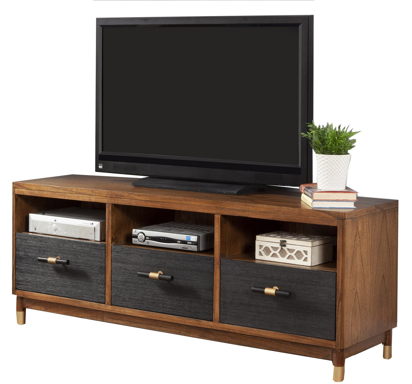 Brown & Black Solid Wood Media Console