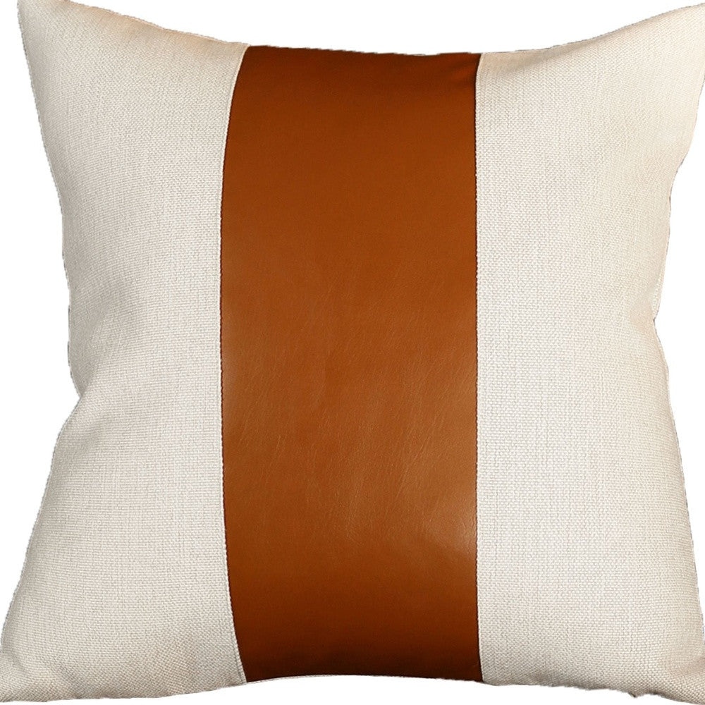 Brown & Ivory Faux Leather Pillow