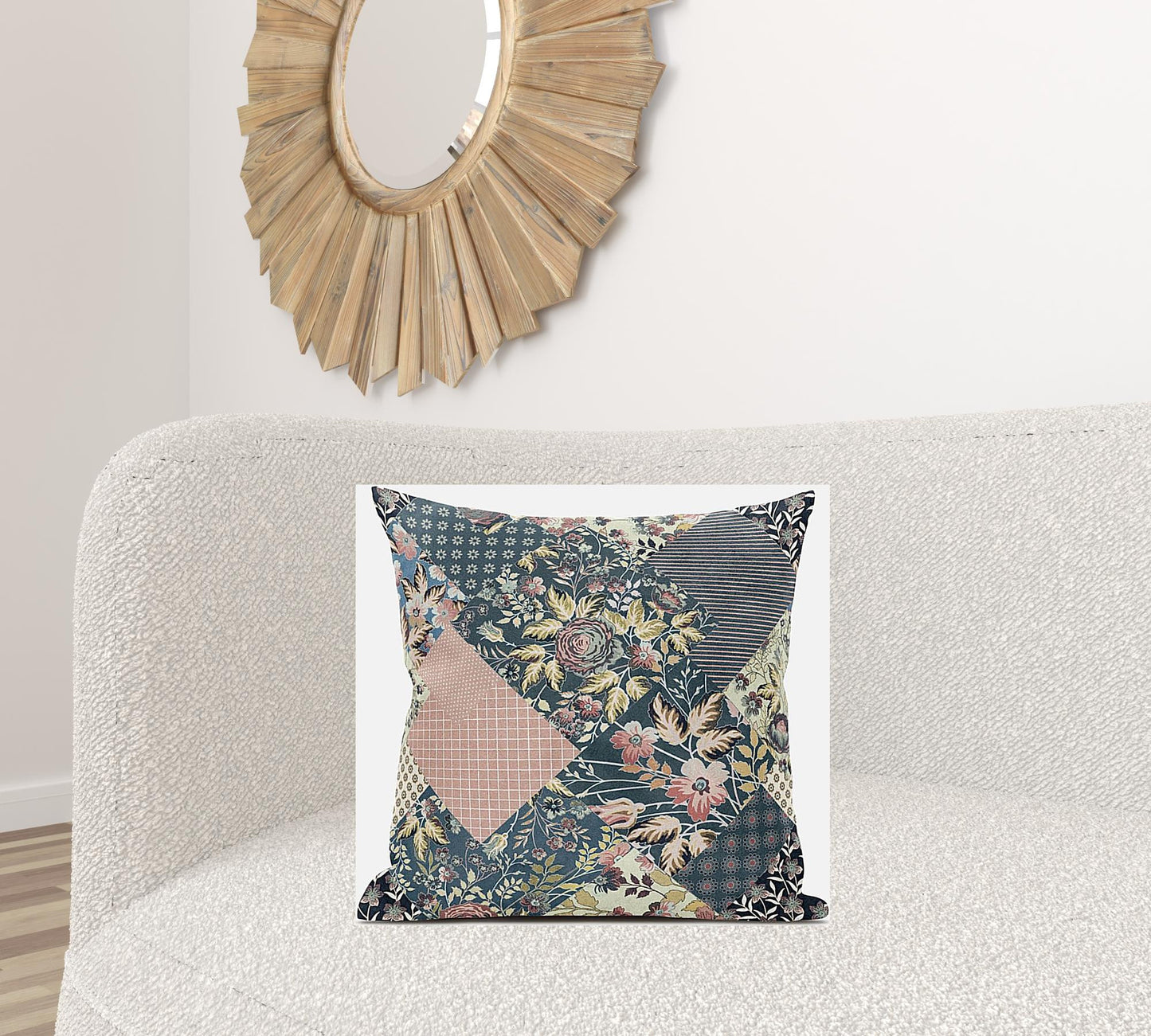 Green Peach Floral Suede Pillow