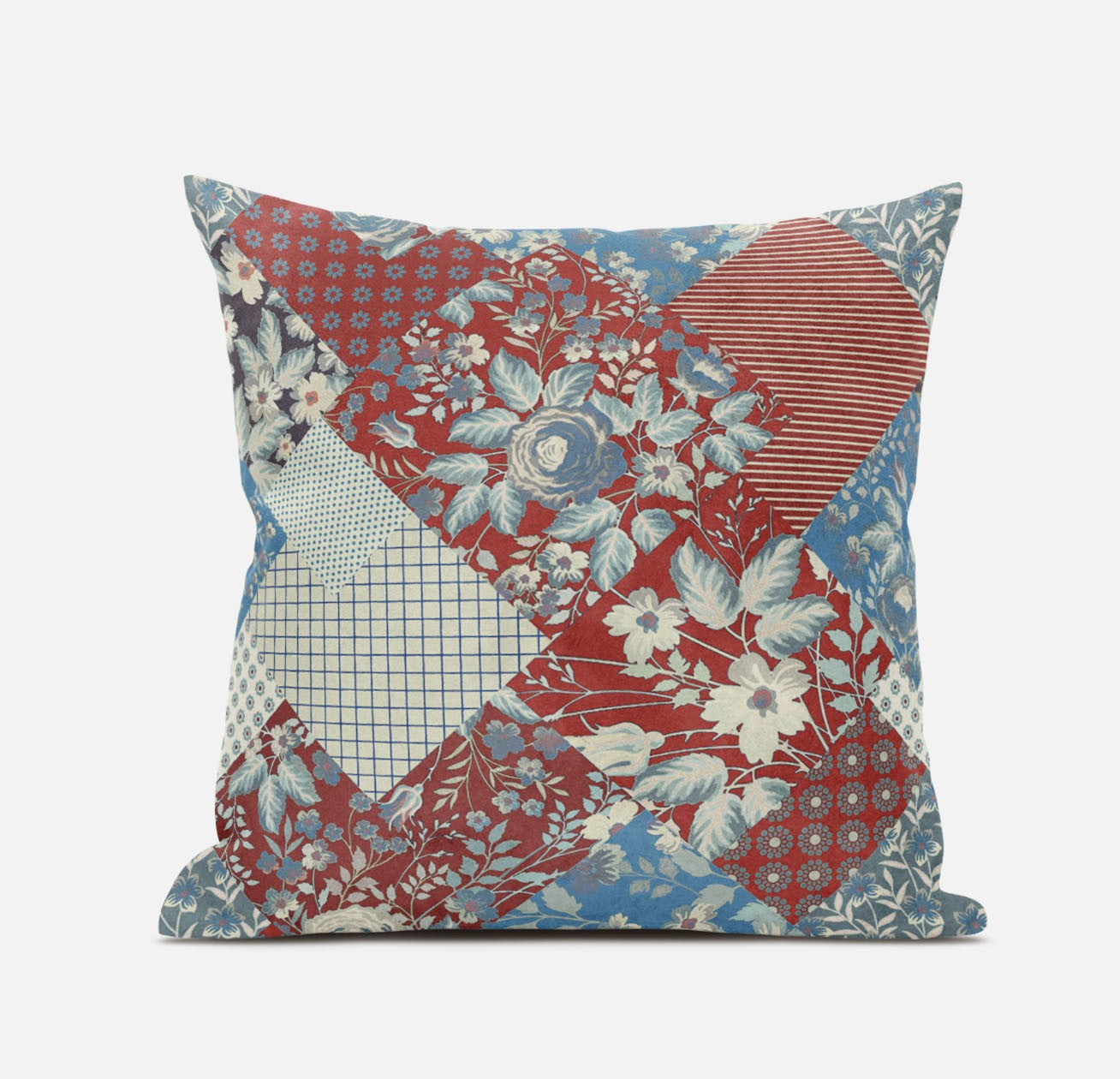 Aqua Red Floral Suede Pillow